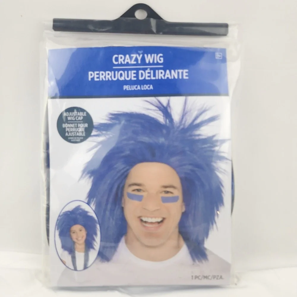 Crazy Wig Costume Assessory Blue Hair Halloween Size Adult‎ Or Kid Rockstar Band